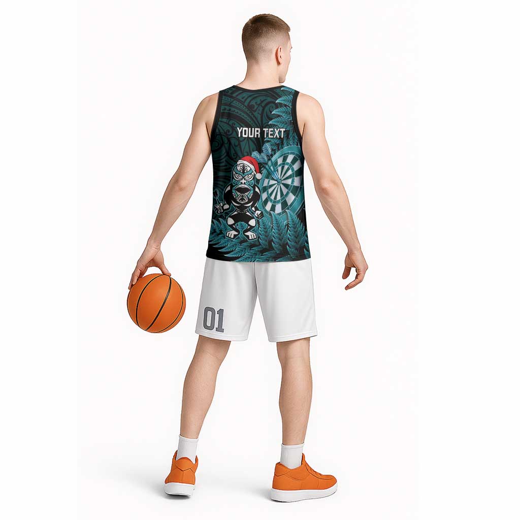 Personalised New Zealand Darts Christmas Basketball Jersey Maori Fern Merry Dartsmas - Vibe Hoodie