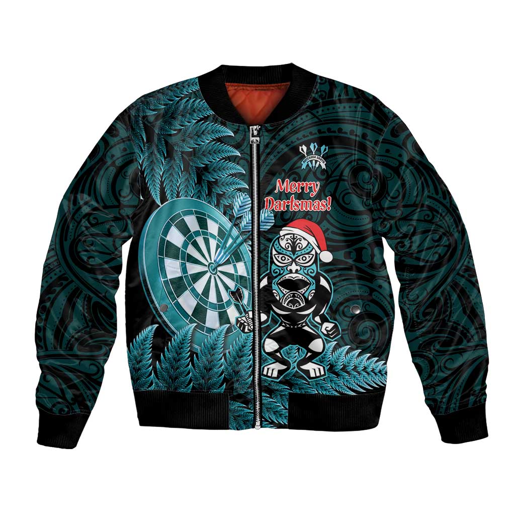Personalised New Zealand Darts Christmas Bomber Jacket Maori Fern Merry Dartsmas - Vibe Hoodie