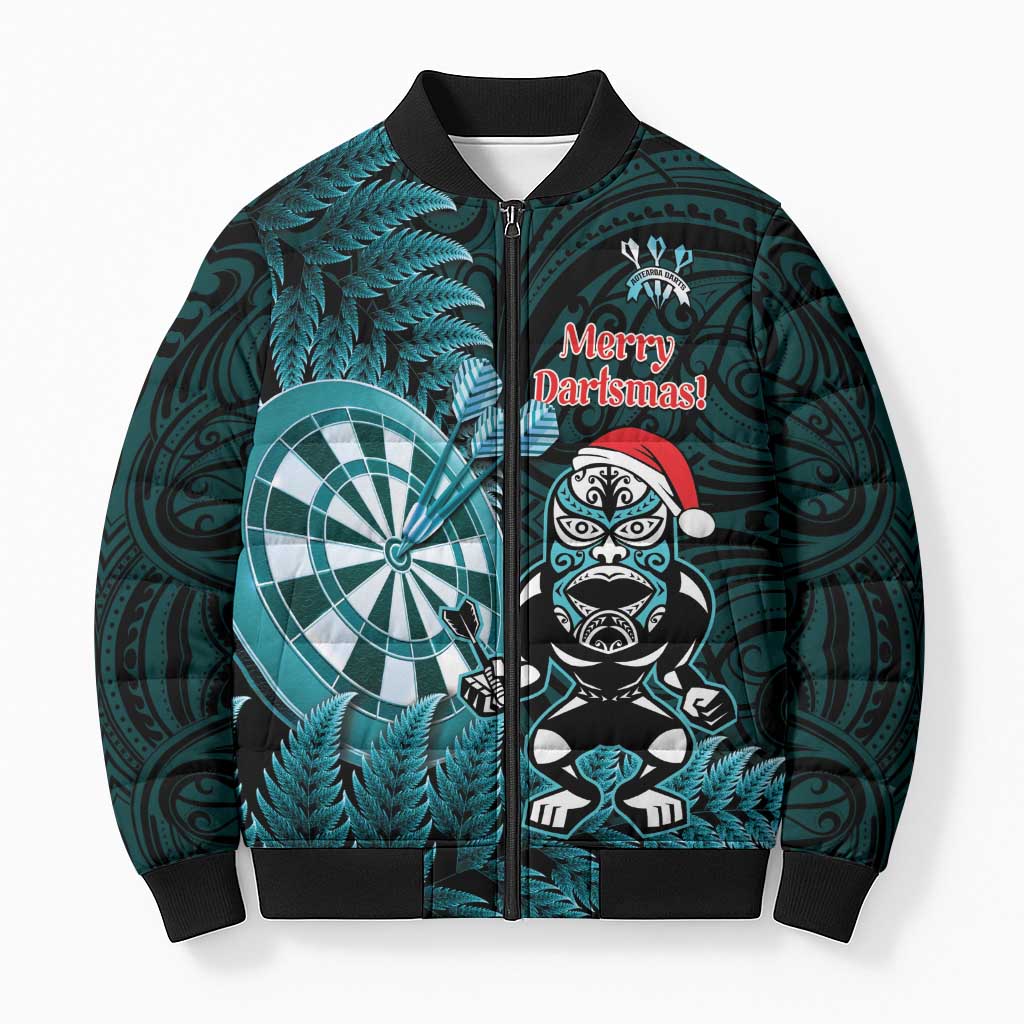 Personalised New Zealand Darts Christmas Bomber Puffer Jacket Maori Fern Merry Dartsmas - Vibe Hoodie