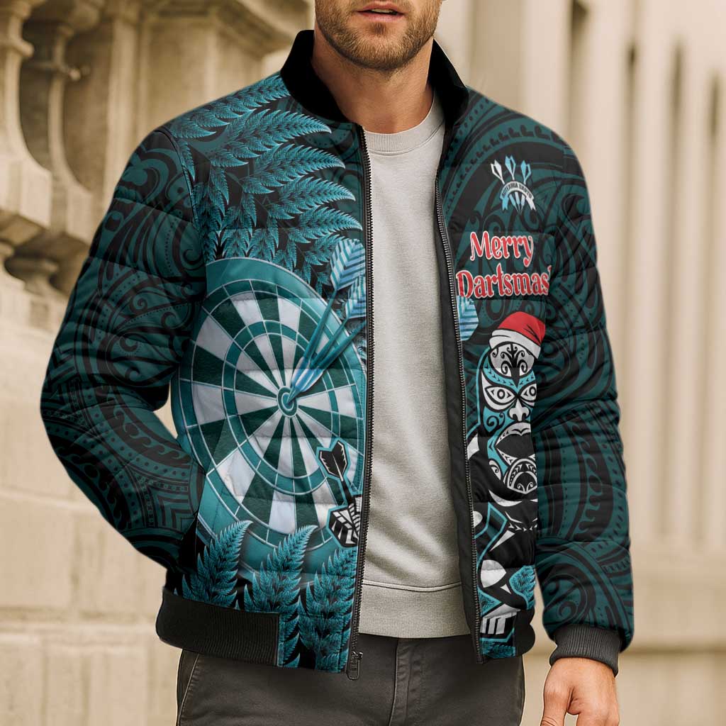 Personalised New Zealand Darts Christmas Bomber Puffer Jacket Maori Fern Merry Dartsmas - Vibe Hoodie