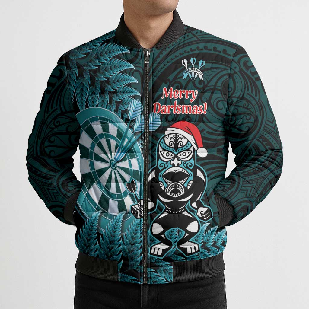 Personalised New Zealand Darts Christmas Bomber Puffer Jacket Maori Fern Merry Dartsmas - Vibe Hoodie