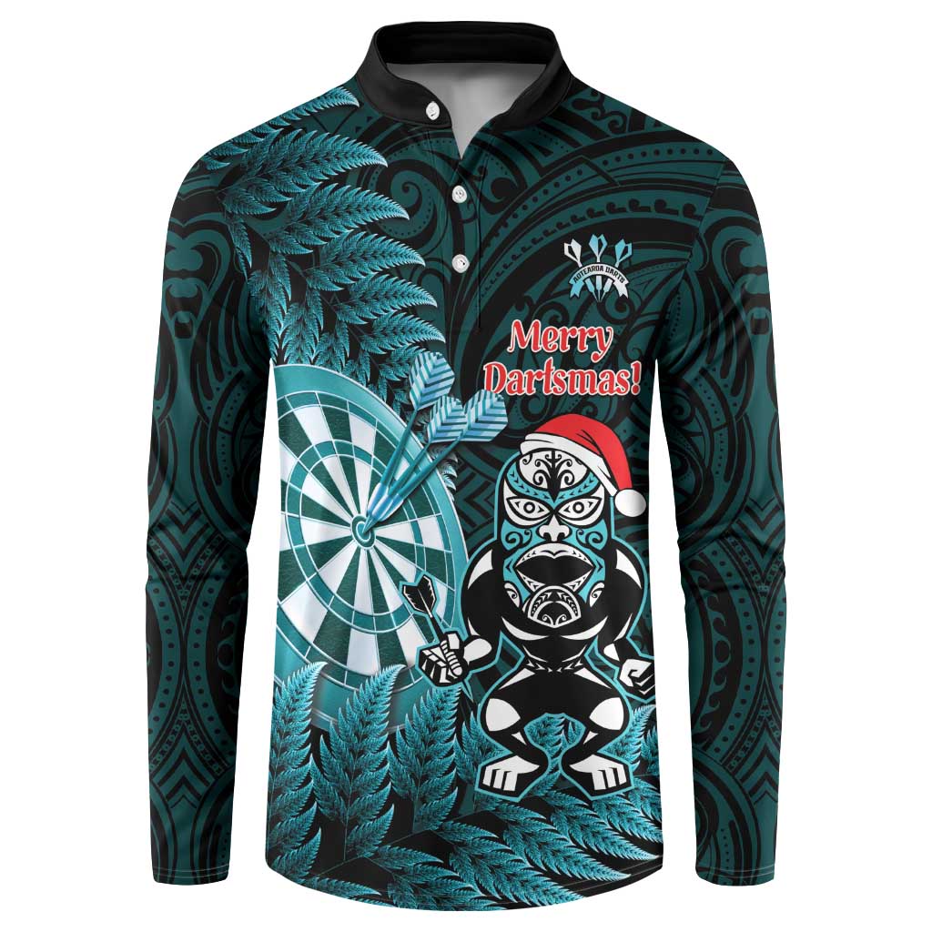 Personalised New Zealand Darts Christmas Button Sweatshirt Maori Fern Merry Dartsmas - Vibe Hoodie