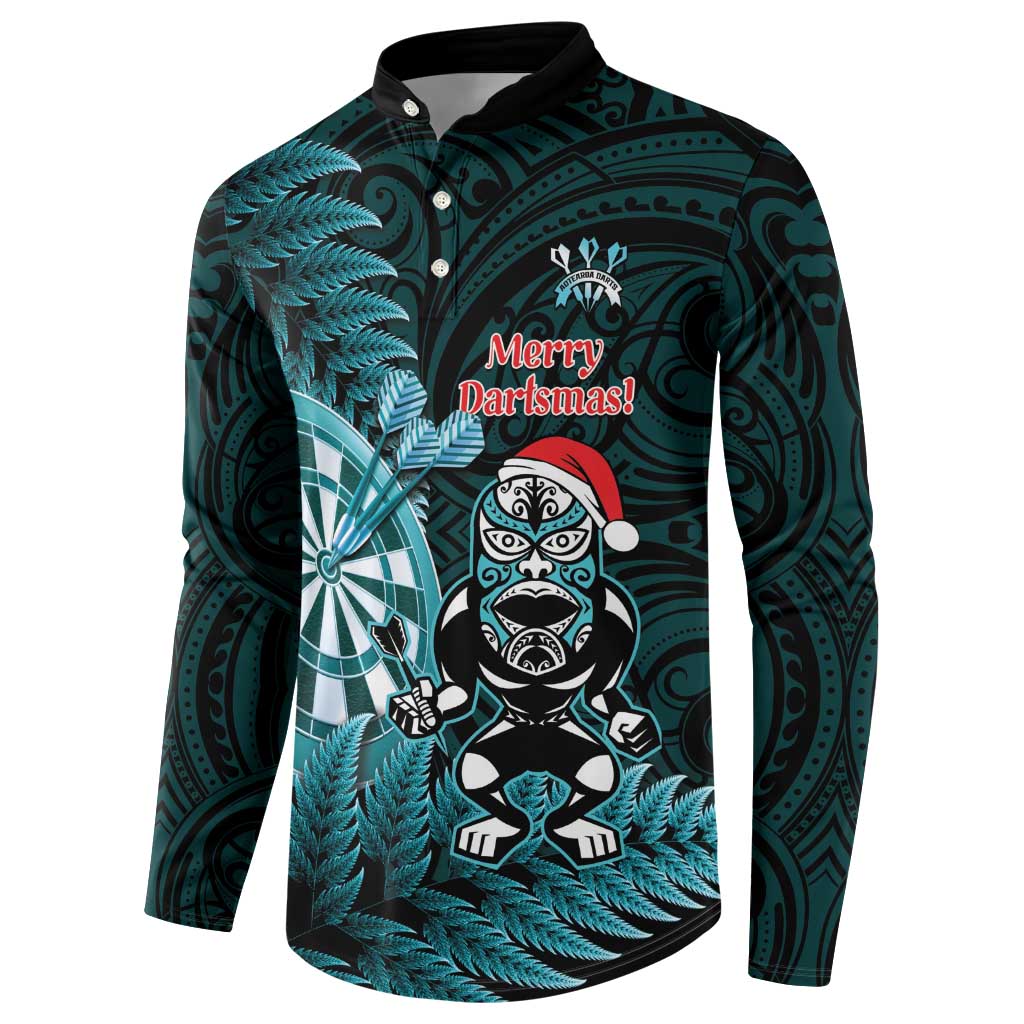 Personalised New Zealand Darts Christmas Button Sweatshirt Maori Fern Merry Dartsmas - Vibe Hoodie
