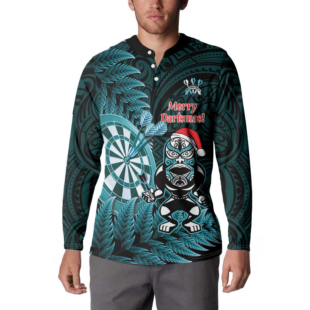 Personalised New Zealand Darts Christmas Button Sweatshirt Maori Fern Merry Dartsmas - Vibe Hoodie