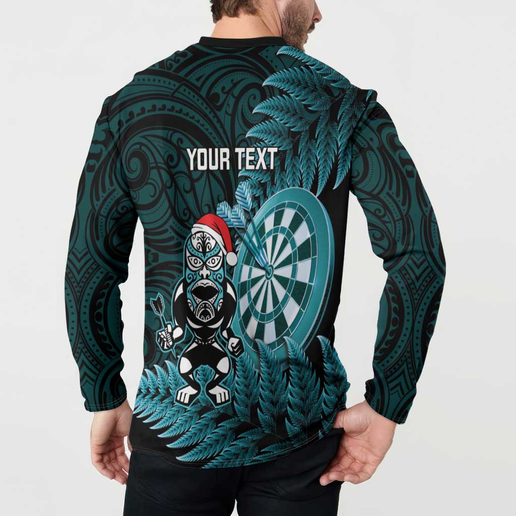 Personalised New Zealand Darts Christmas Button Sweatshirt Maori Fern Merry Dartsmas - Vibe Hoodie