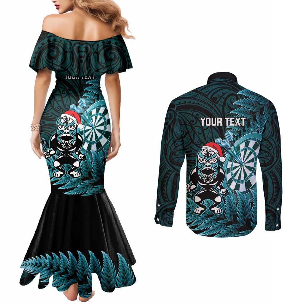 Personalised New Zealand Darts Christmas Couples Matching Mermaid Dress and Long Sleeve Button Shirt Maori Fern Merry Dartsmas - Vibe Hoodie
