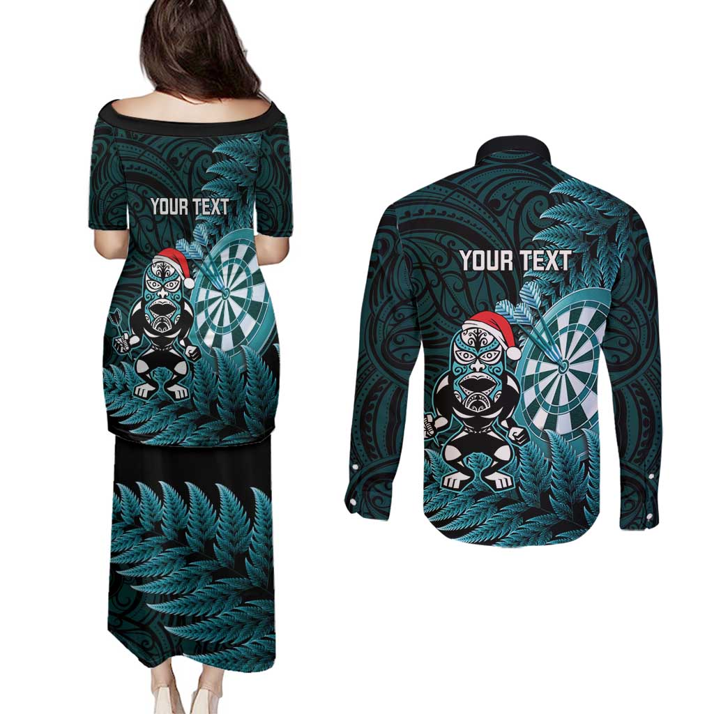 Personalised New Zealand Darts Christmas Couples Matching Puletasi and Long Sleeve Button Shirt Maori Fern Merry Dartsmas - Vibe Hoodie