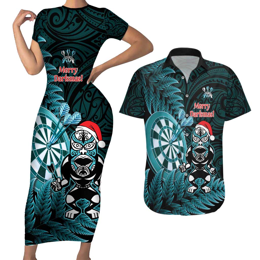 Personalised New Zealand Darts Christmas Couples Matching Short Sleeve Bodycon Dress and Hawaiian Shirt Maori Fern Merry Dartsmas - Vibe Hoodie