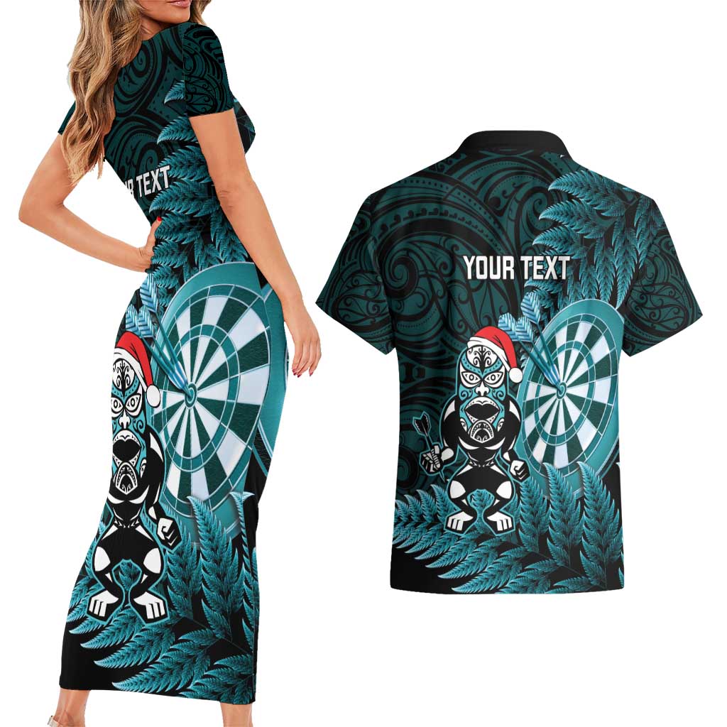 Personalised New Zealand Darts Christmas Couples Matching Short Sleeve Bodycon Dress and Hawaiian Shirt Maori Fern Merry Dartsmas - Vibe Hoodie