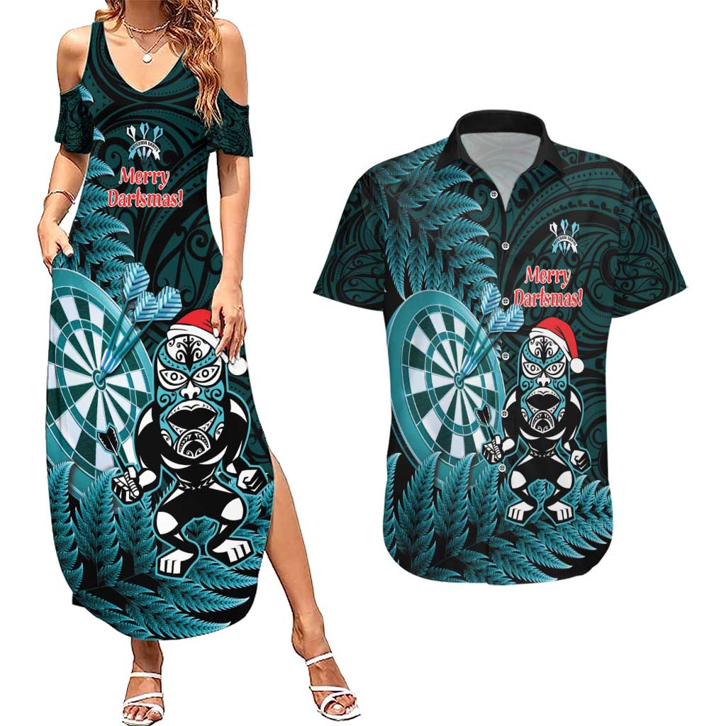 Personalised New Zealand Darts Christmas Couples Matching Summer Maxi Dress and Hawaiian Shirt Maori Fern Merry Dartsmas - Vibe Hoodie
