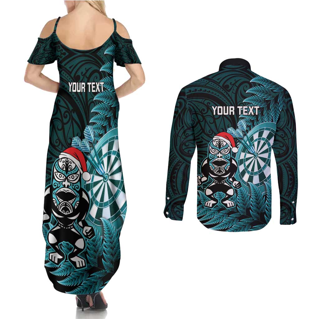 Personalised New Zealand Darts Christmas Couples Matching Summer Maxi Dress and Long Sleeve Button Shirt Maori Fern Merry Dartsmas - Vibe Hoodie