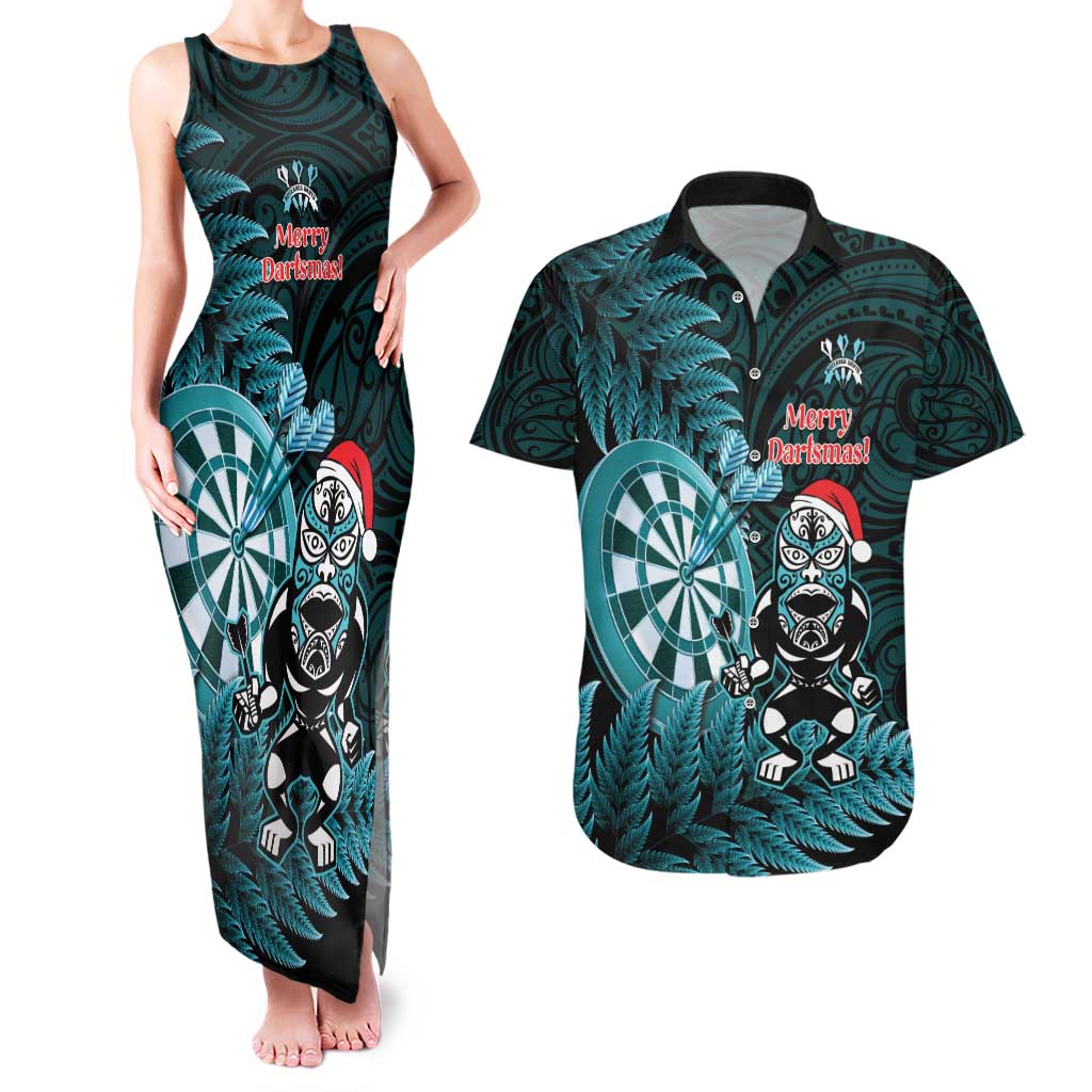 Personalised New Zealand Darts Christmas Couples Matching Tank Maxi Dress and Hawaiian Shirt Maori Fern Merry Dartsmas - Vibe Hoodie