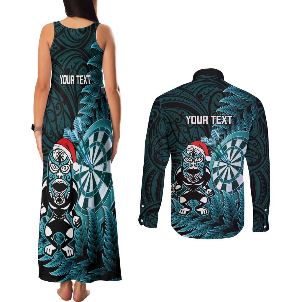 Personalised New Zealand Darts Christmas Couples Matching Tank Maxi Dress and Long Sleeve Button Shirt Maori Fern Merry Dartsmas - Vibe Hoodie