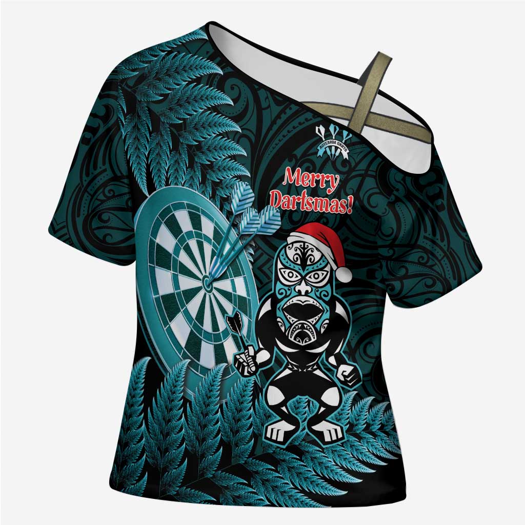 Personalised New Zealand Darts Christmas Cross Shoulder Shirt Maori Fern Merry Dartsmas - Vibe Hoodie