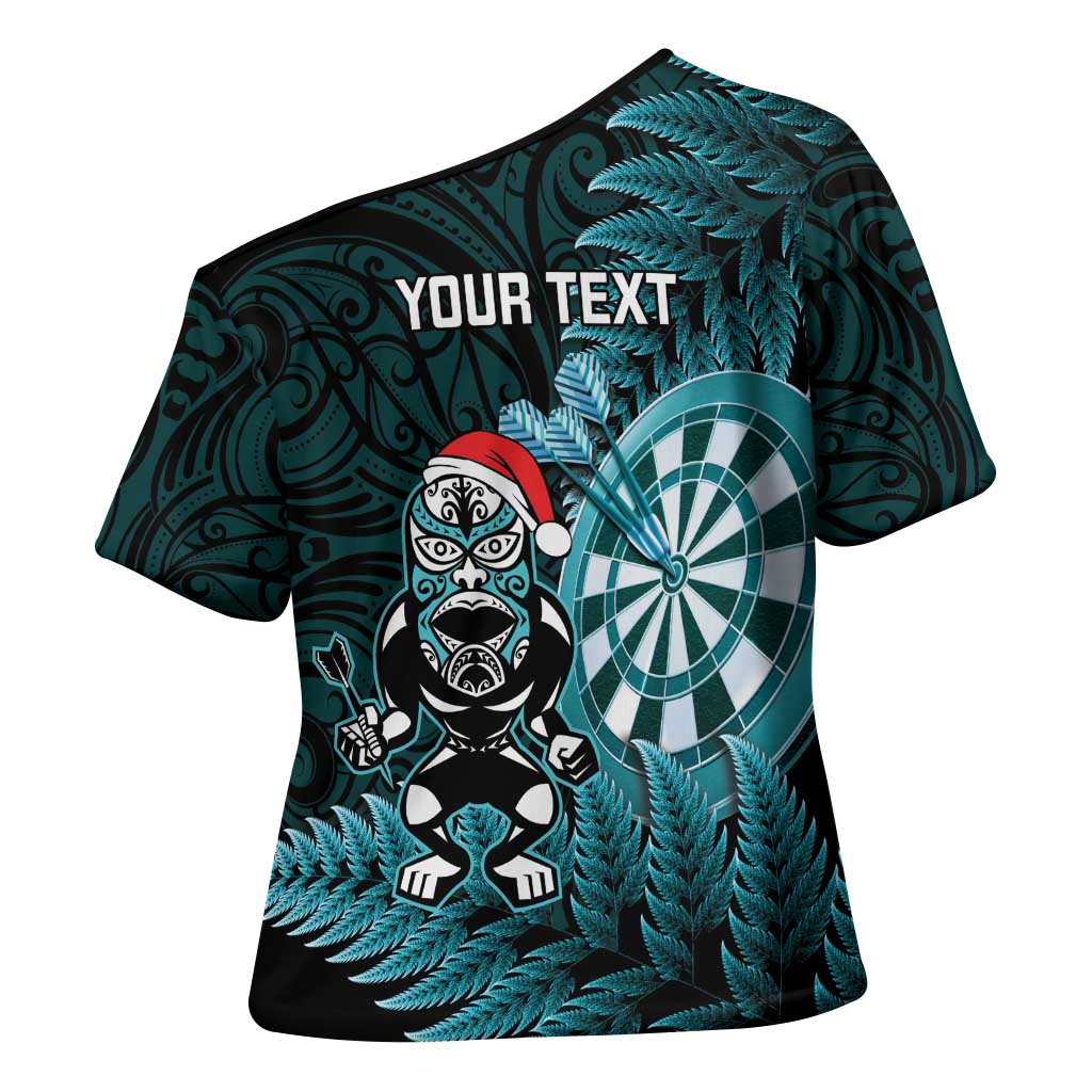 Personalised New Zealand Darts Christmas Cross Shoulder Shirt Maori Fern Merry Dartsmas - Vibe Hoodie
