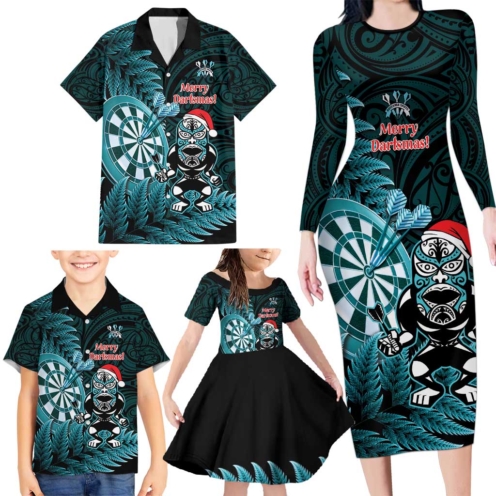 Personalised New Zealand Darts Christmas Family Matching Long Sleeve Bodycon Dress and Hawaiian Shirt Maori Fern Merry Dartsmas - Vibe Hoodie