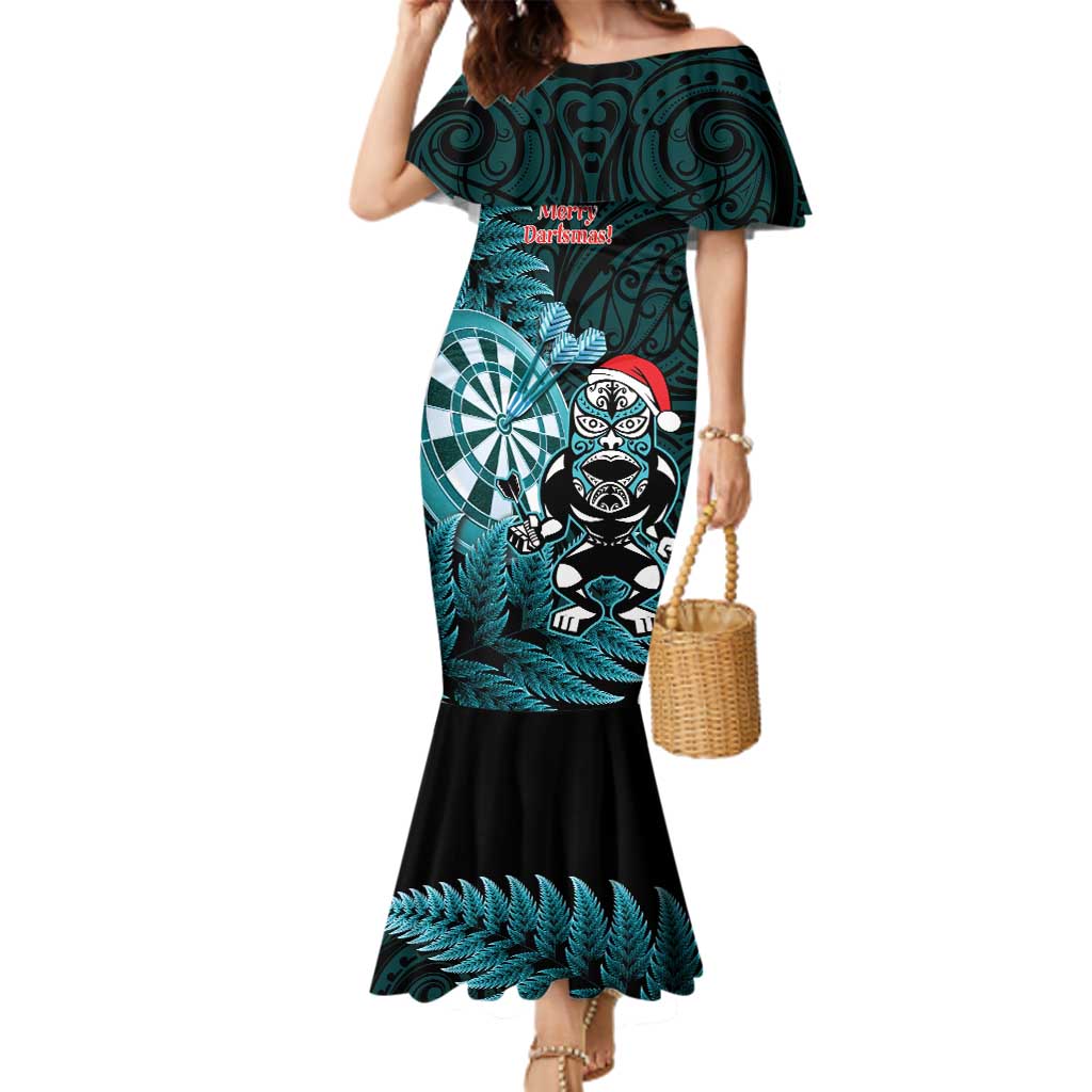 Personalised New Zealand Darts Christmas Family Matching Mermaid Dress and Hawaiian Shirt Maori Fern Merry Dartsmas - Vibe Hoodie