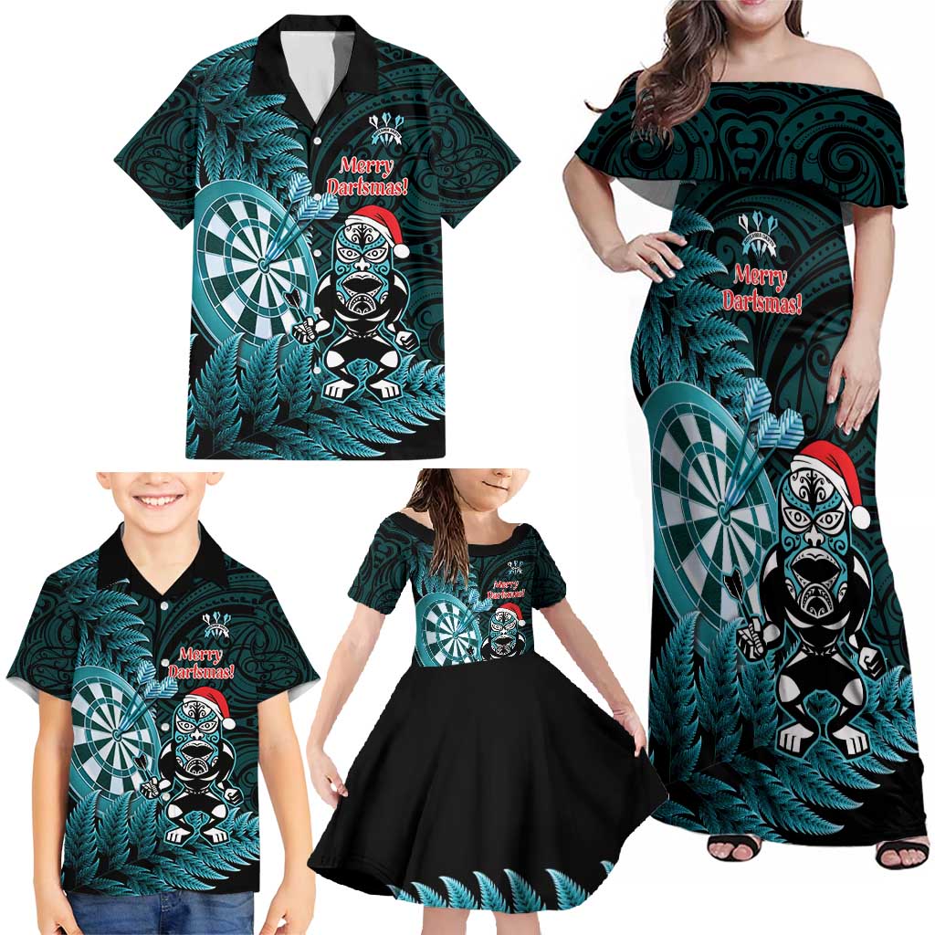 Personalised New Zealand Darts Christmas Family Matching Off Shoulder Maxi Dress and Hawaiian Shirt Maori Fern Merry Dartsmas - Vibe Hoodie