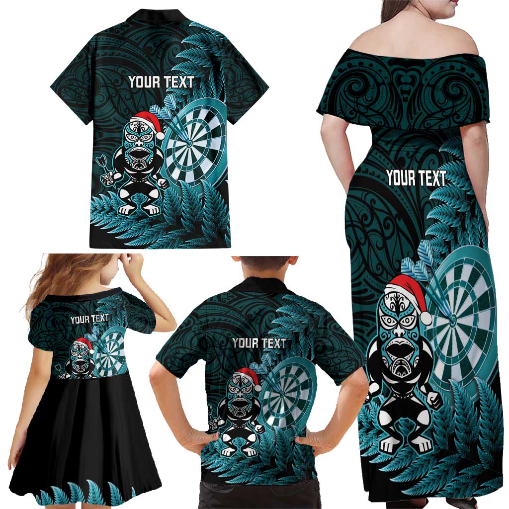 Personalised New Zealand Darts Christmas Family Matching Off Shoulder Maxi Dress and Hawaiian Shirt Maori Fern Merry Dartsmas - Vibe Hoodie