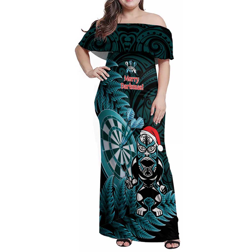 Personalised New Zealand Darts Christmas Family Matching Off Shoulder Maxi Dress and Hawaiian Shirt Maori Fern Merry Dartsmas - Vibe Hoodie
