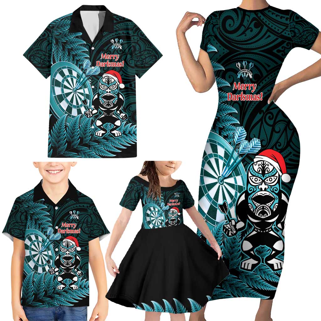 Personalised New Zealand Darts Christmas Family Matching Short Sleeve Bodycon Dress and Hawaiian Shirt Maori Fern Merry Dartsmas - Vibe Hoodie