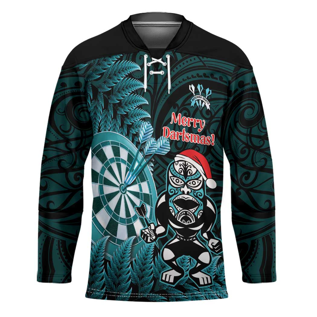 Personalised New Zealand Darts Christmas Hockey Jersey Maori Fern Merry Dartsmas - Vibe Hoodie