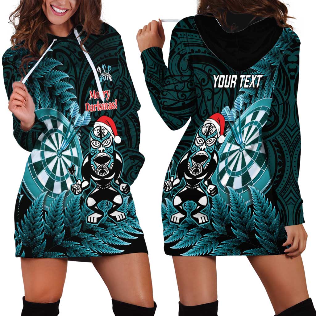 Personalised New Zealand Darts Christmas Hoodie Dress Maori Fern Merry Dartsmas - Vibe Hoodie
