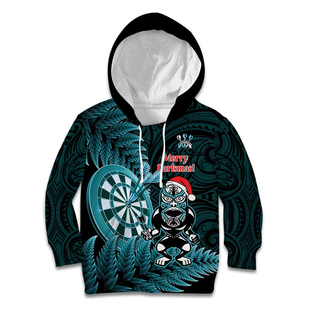Personalised New Zealand Darts Christmas Kid Hoodie Maori Fern Merry Dartsmas - Vibe Hoodie