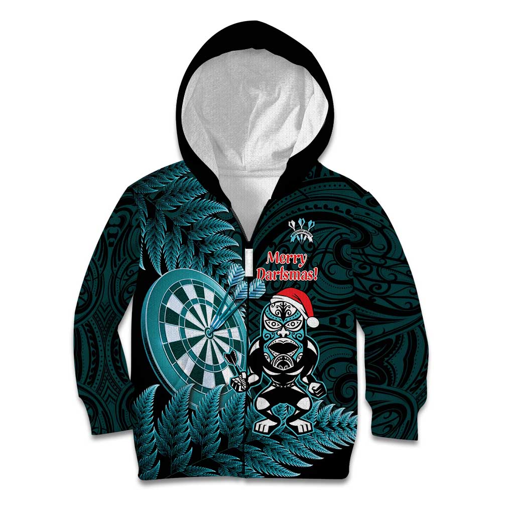 Personalised New Zealand Darts Christmas Kid Hoodie Maori Fern Merry Dartsmas - Vibe Hoodie