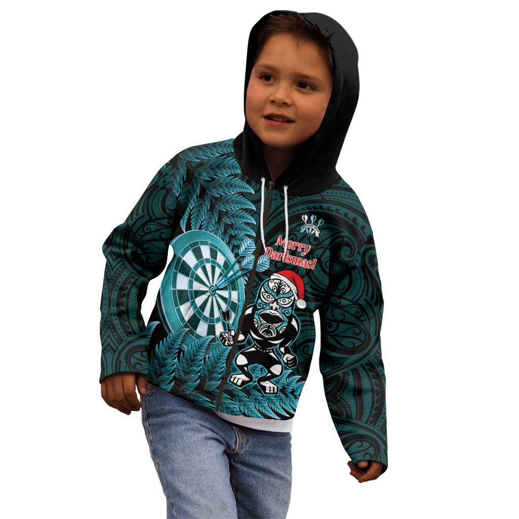 Personalised New Zealand Darts Christmas Kid Hoodie Maori Fern Merry Dartsmas - Vibe Hoodie