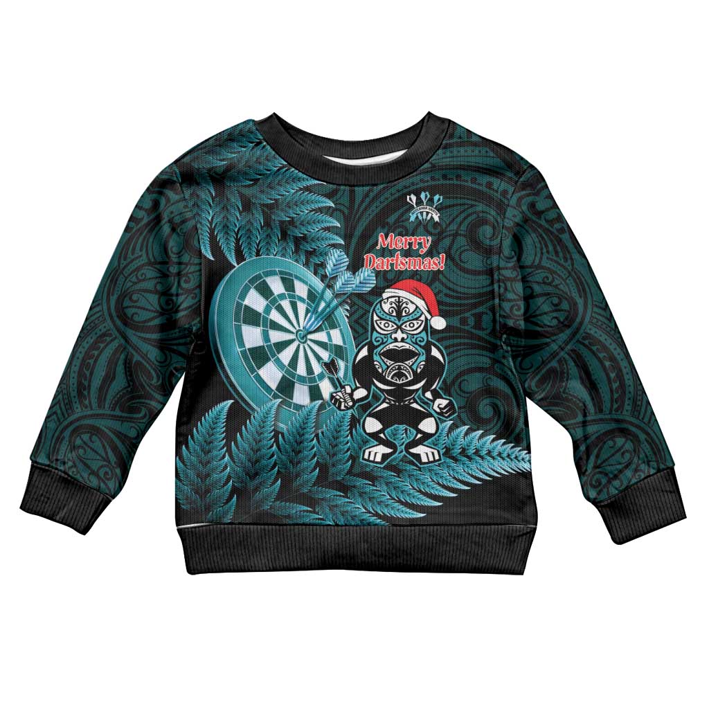 Personalised New Zealand Darts Christmas Kid Ugly Christmas Sweater Maori Fern Merry Dartsmas - Vibe Hoodie