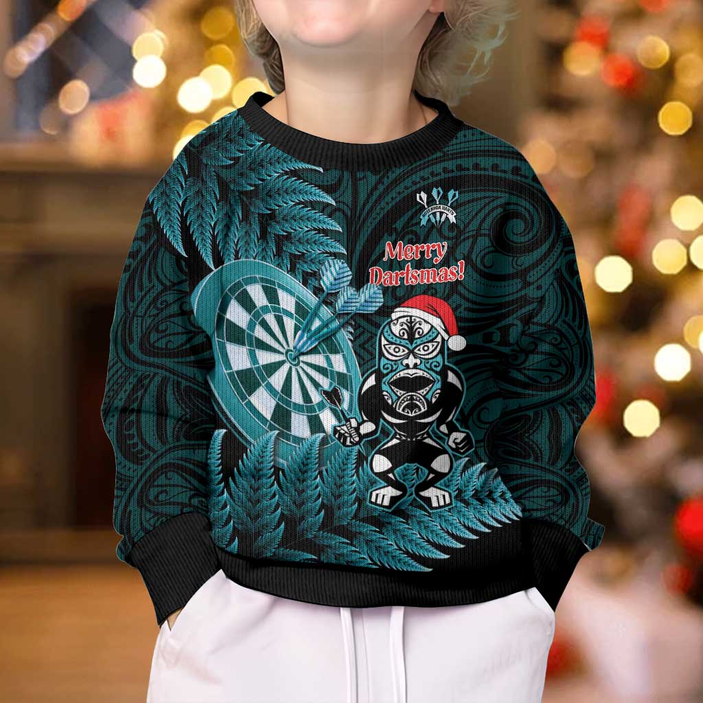 Personalised New Zealand Darts Christmas Kid Ugly Christmas Sweater Maori Fern Merry Dartsmas - Vibe Hoodie