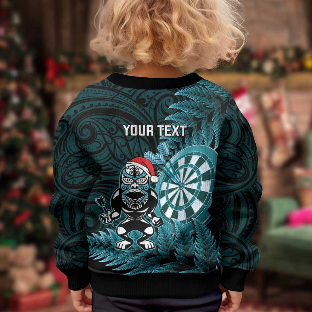 Personalised New Zealand Darts Christmas Kid Ugly Christmas Sweater Maori Fern Merry Dartsmas - Vibe Hoodie