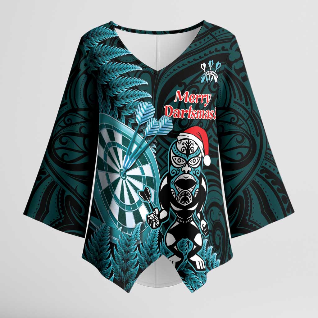 Personalised New Zealand Darts Christmas Kimono Sleeve Blouse Maori Fern Merry Dartsmas - Vibe Hoodie
