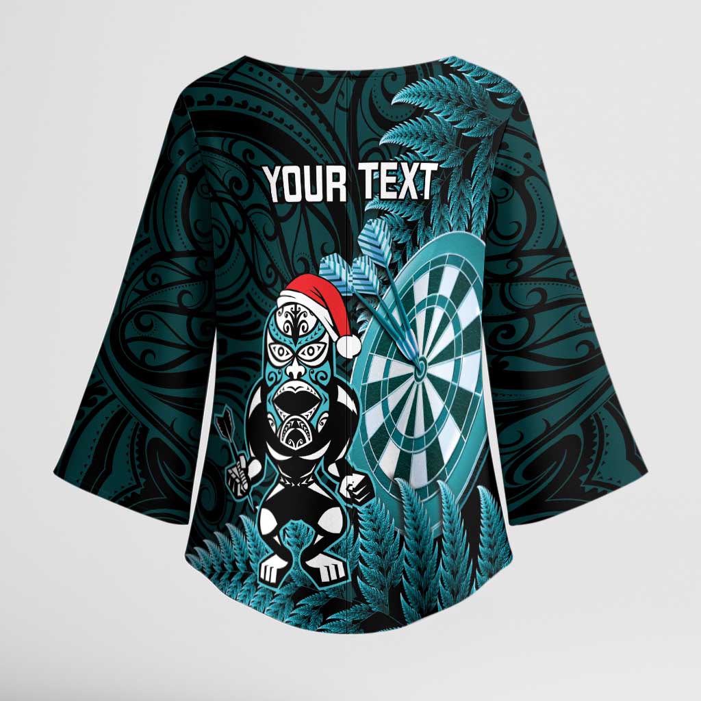 Personalised New Zealand Darts Christmas Kimono Sleeve Blouse Maori Fern Merry Dartsmas - Vibe Hoodie
