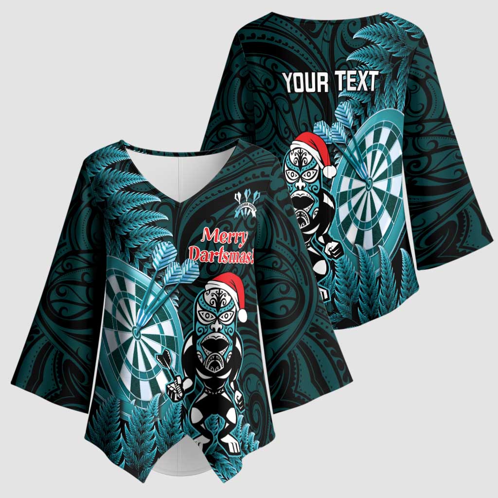 Personalised New Zealand Darts Christmas Kimono Sleeve Blouse Maori Fern Merry Dartsmas - Vibe Hoodie