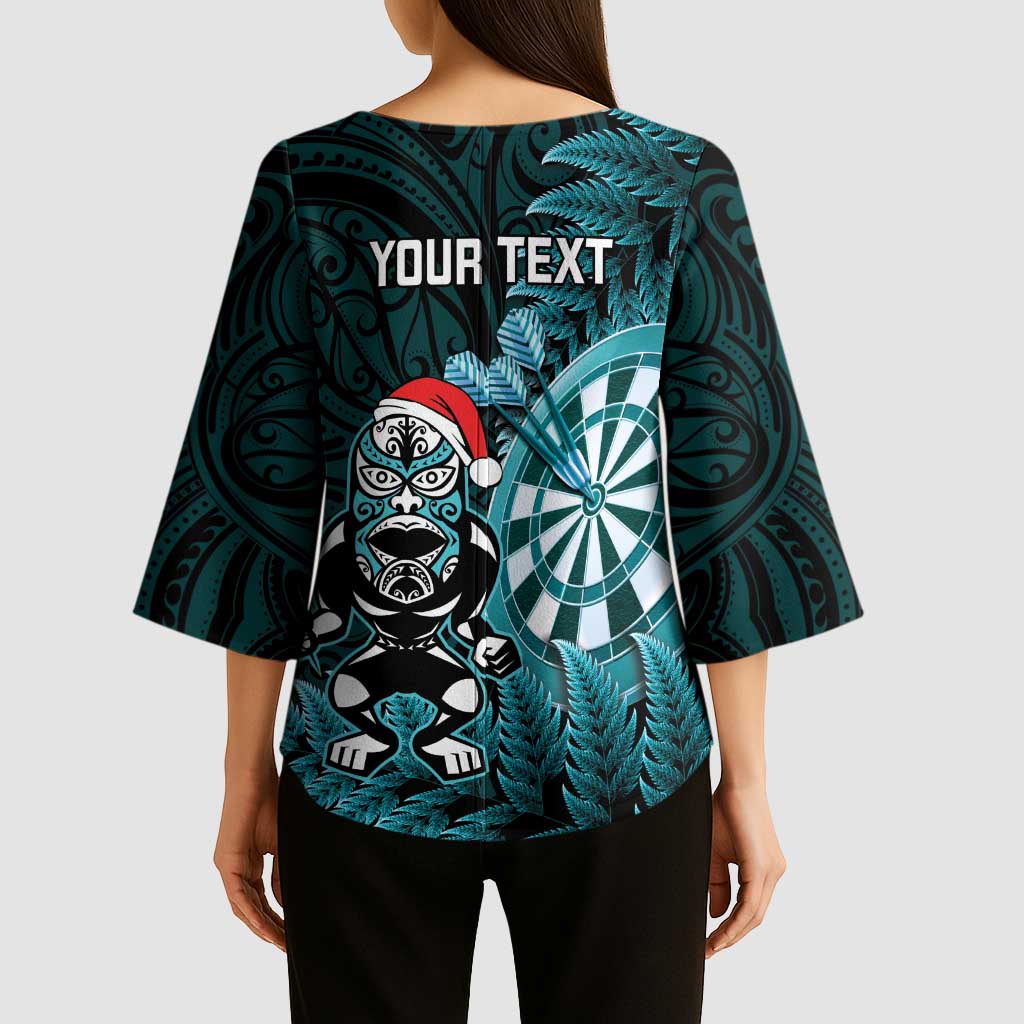 Personalised New Zealand Darts Christmas Kimono Sleeve Blouse Maori Fern Merry Dartsmas - Vibe Hoodie