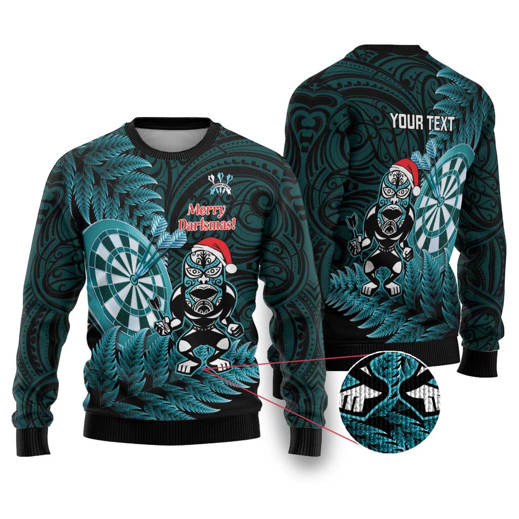 Personalised New Zealand Darts Christmas Ugly Christmas Sweater Maori Fern Merry Dartsmas - Vibe Hoodie