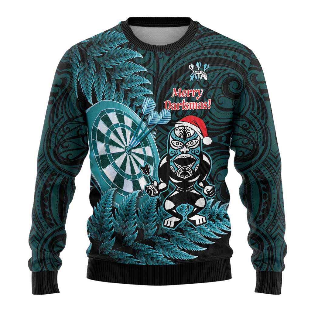 Personalised New Zealand Darts Christmas Ugly Christmas Sweater Maori Fern Merry Dartsmas - Vibe Hoodie