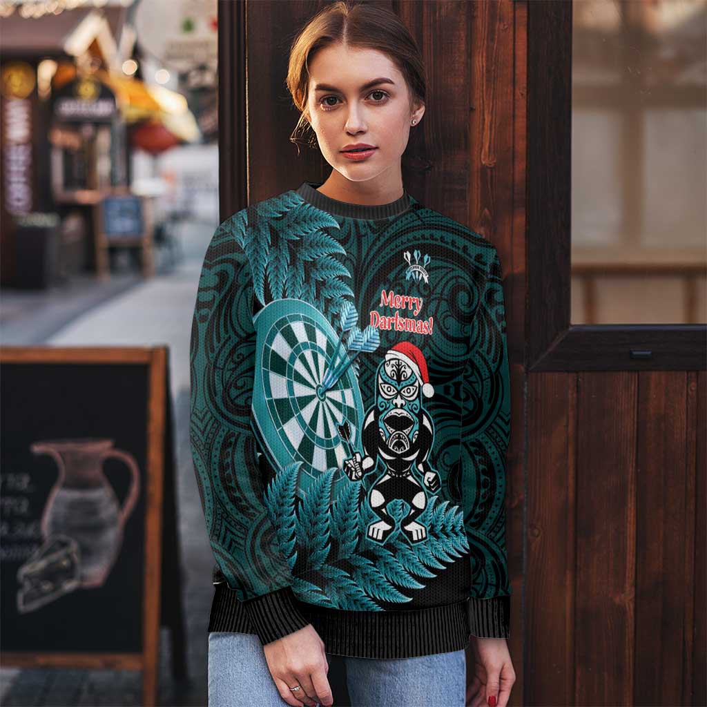 Personalised New Zealand Darts Christmas Ugly Christmas Sweater Maori Fern Merry Dartsmas - Vibe Hoodie