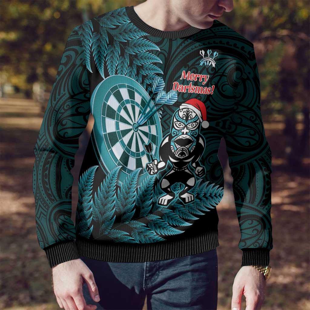 Personalised New Zealand Darts Christmas Ugly Christmas Sweater Maori Fern Merry Dartsmas - Vibe Hoodie