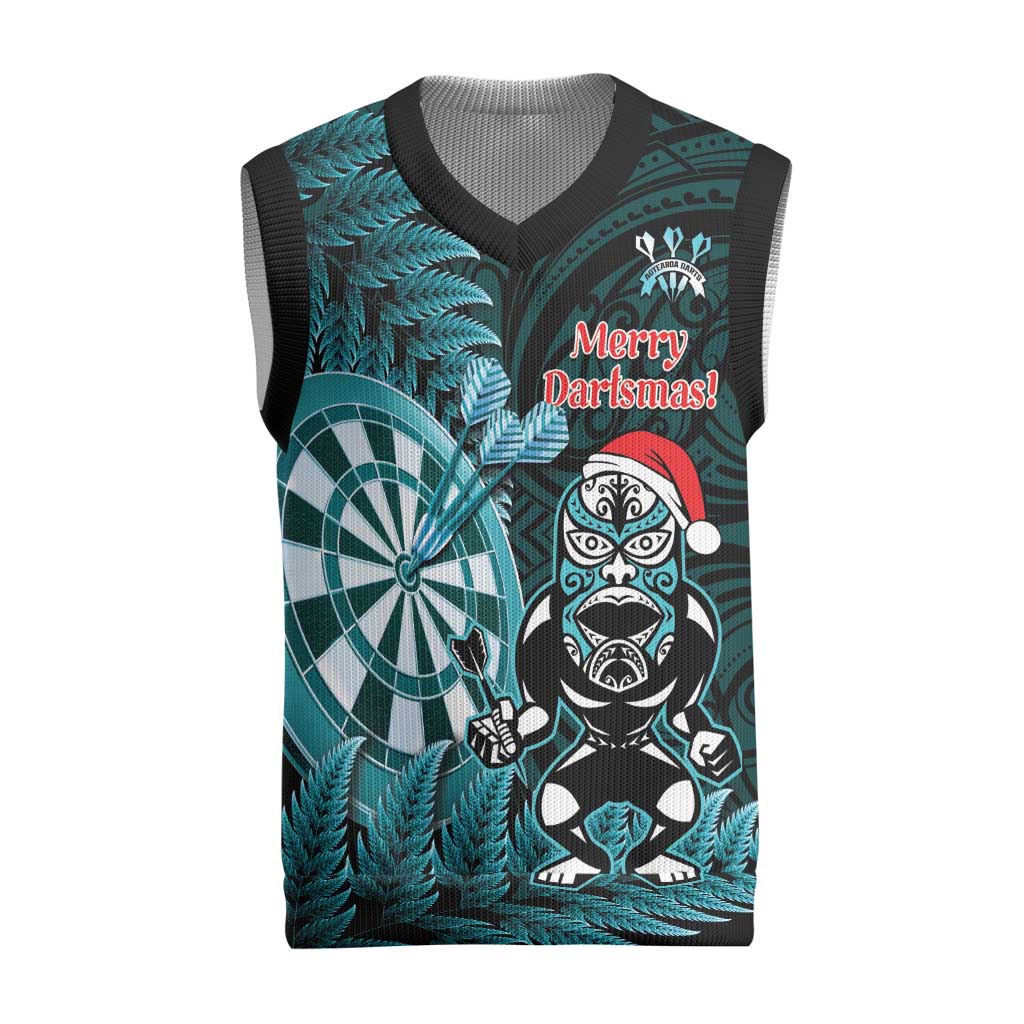 Personalised New Zealand Darts Christmas Knitted V-Neck Vest Maori Fern Merry Dartsmas - Vibe Hoodie