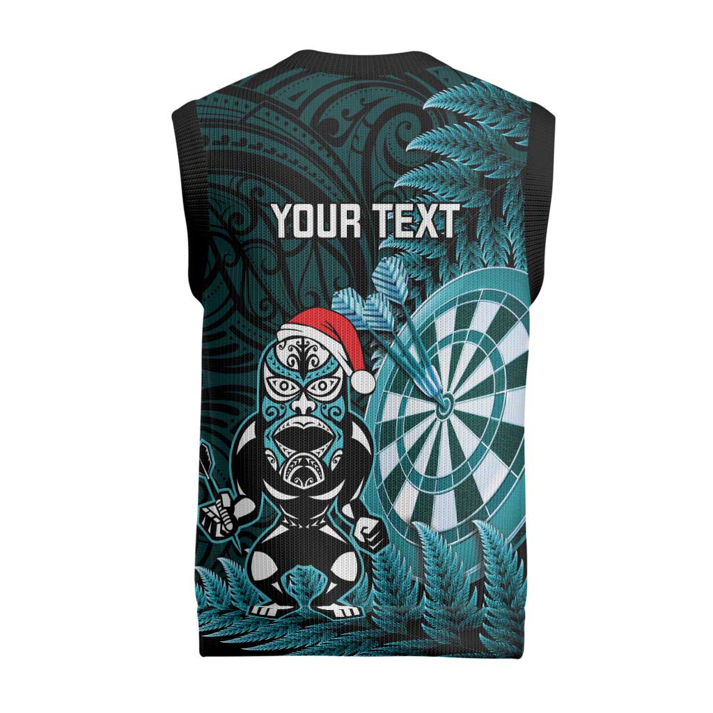 Personalised New Zealand Darts Christmas Knitted V-Neck Vest Maori Fern Merry Dartsmas - Vibe Hoodie