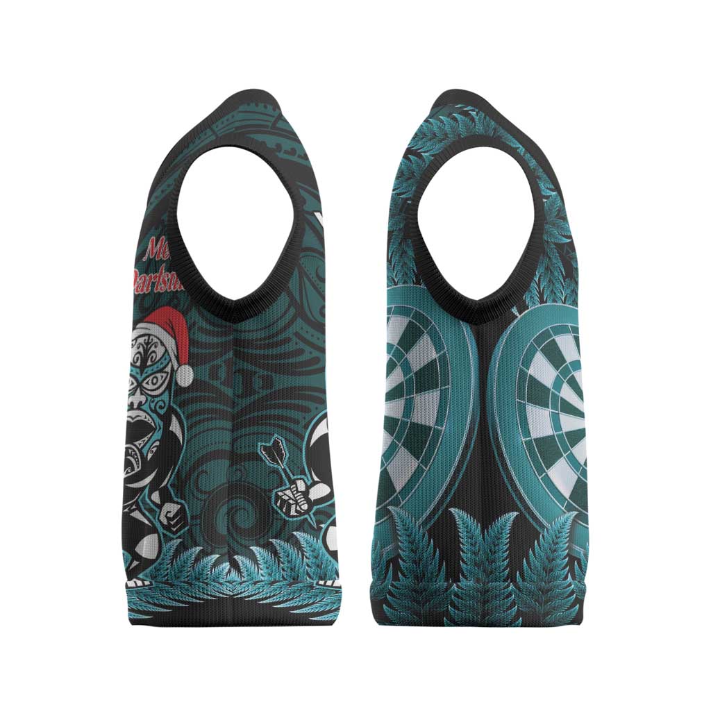 Personalised New Zealand Darts Christmas Knitted V-Neck Vest Maori Fern Merry Dartsmas - Vibe Hoodie