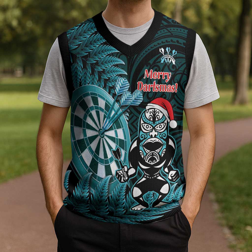 Personalised New Zealand Darts Christmas Knitted V-Neck Vest Maori Fern Merry Dartsmas - Vibe Hoodie