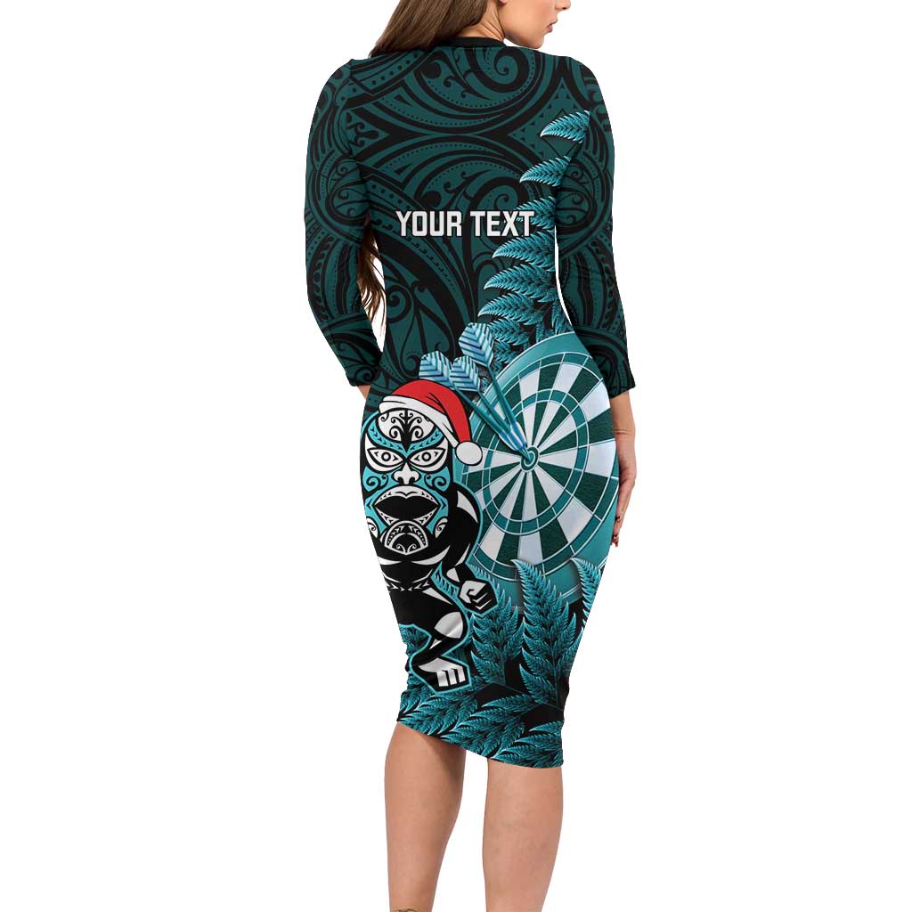 Personalised New Zealand Darts Christmas Long Sleeve Bodycon Dress Maori Fern Merry Dartsmas - Vibe Hoodie