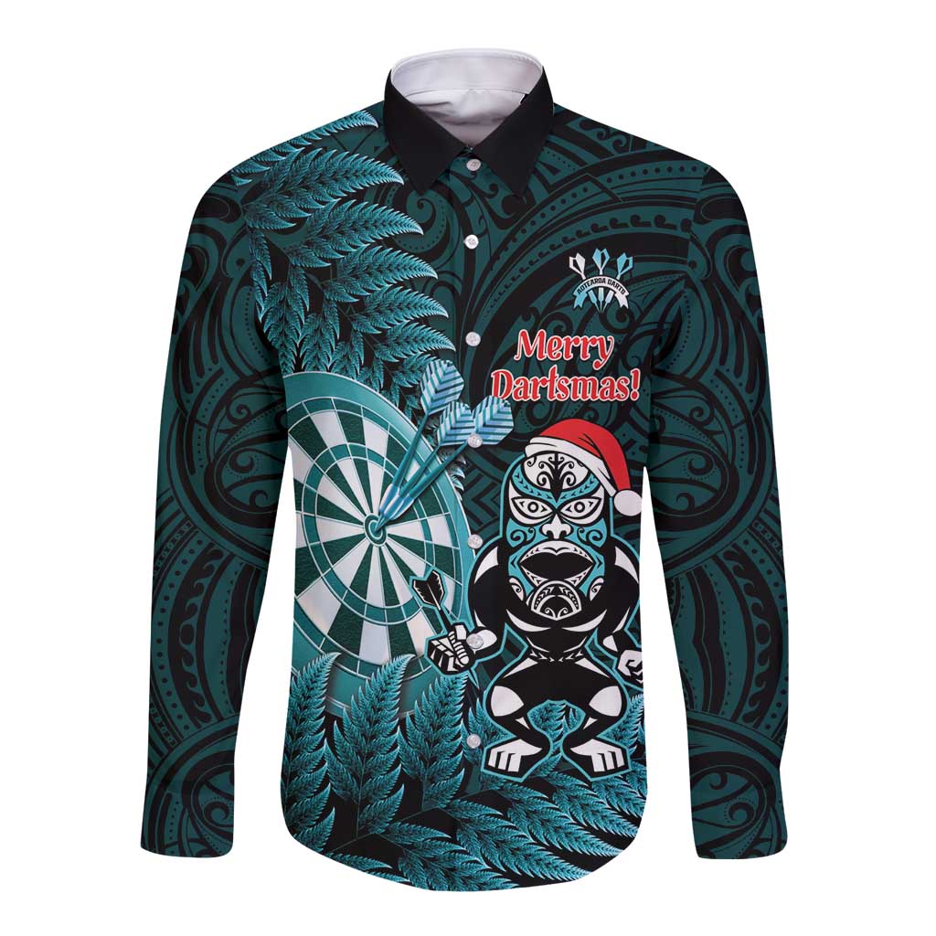 Personalised New Zealand Darts Christmas Long Sleeve Button Shirt Maori Fern Merry Dartsmas - Vibe Hoodie