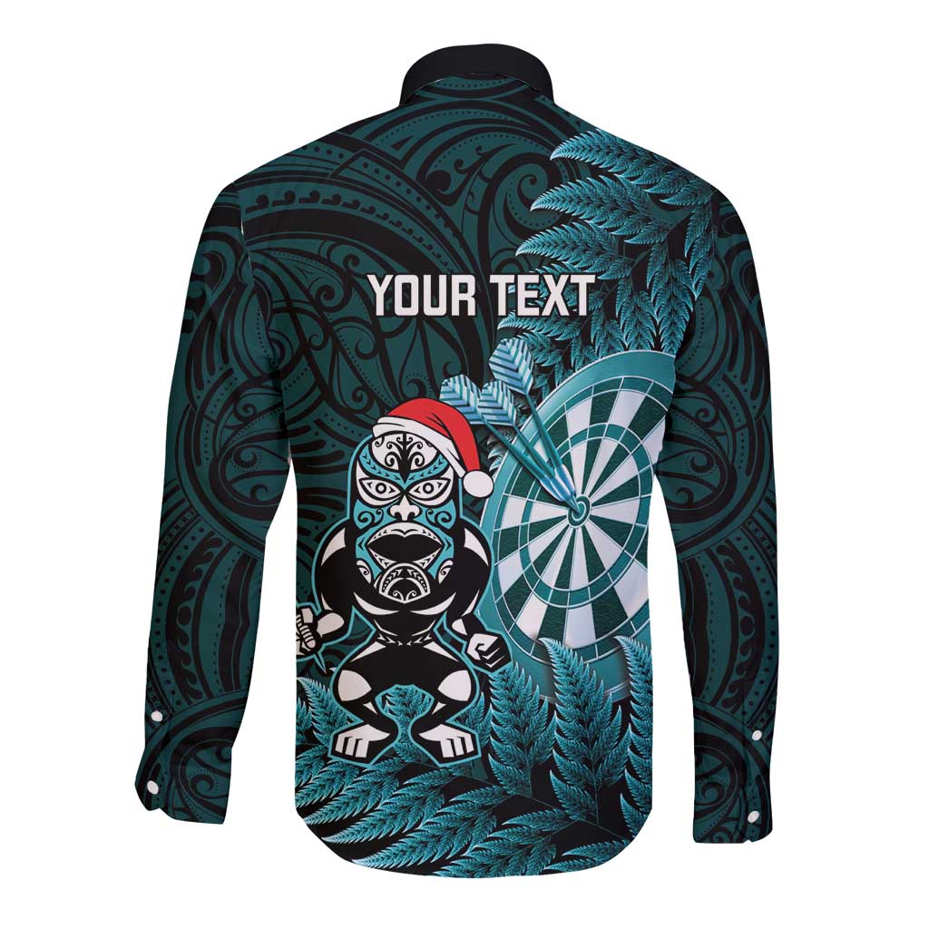 Personalised New Zealand Darts Christmas Long Sleeve Button Shirt Maori Fern Merry Dartsmas - Vibe Hoodie