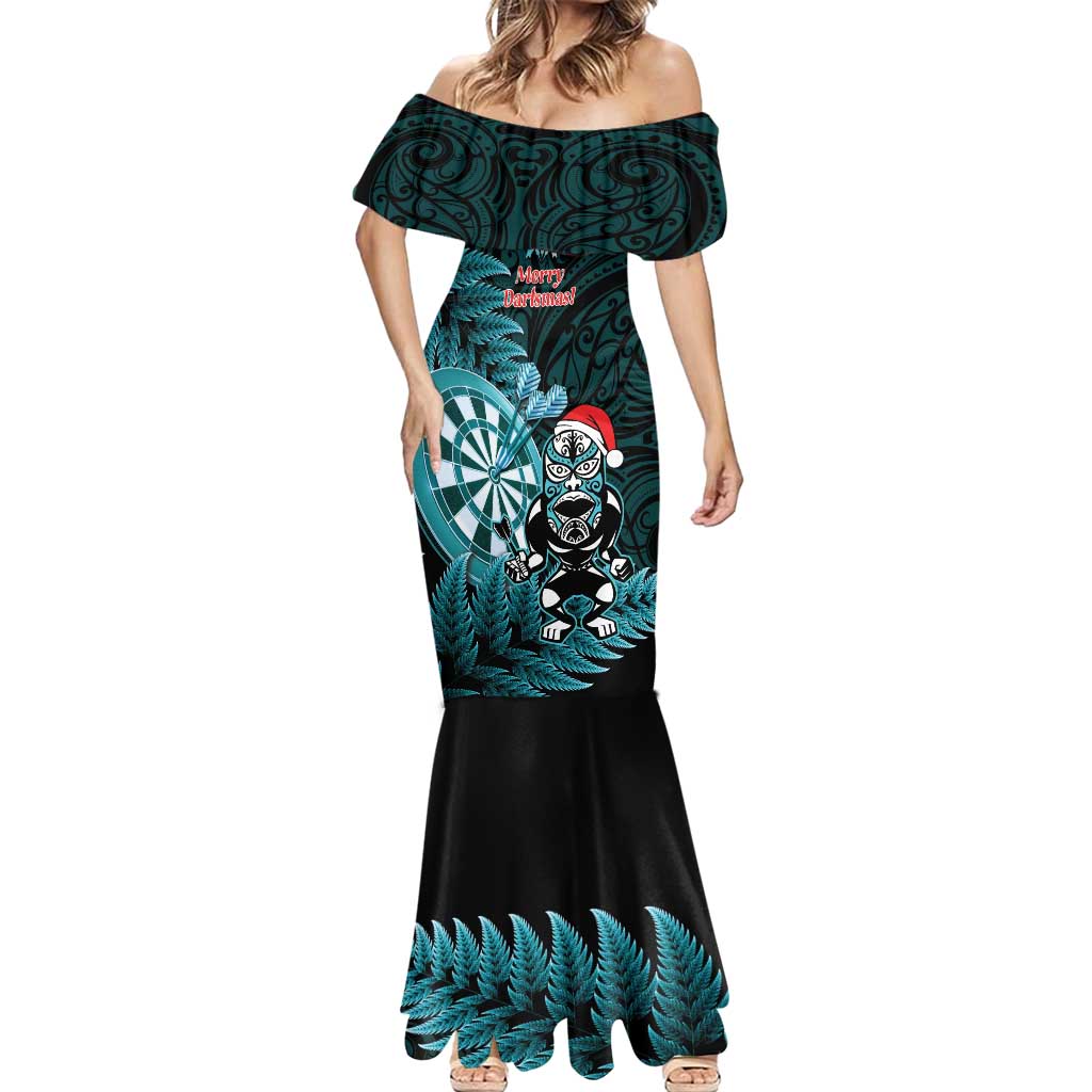 Personalised New Zealand Darts Christmas Mermaid Dress Maori Fern Merry Dartsmas - Vibe Hoodie