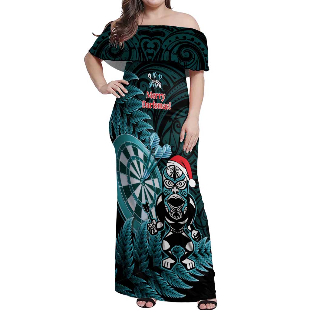 Personalised New Zealand Darts Christmas Off Shoulder Maxi Dress Maori Fern Merry Dartsmas - Vibe Hoodie